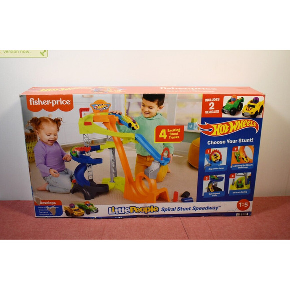 Fisher-Price Little People Hot Wheels Spiral Stunt Speedway Toddler Race Track
